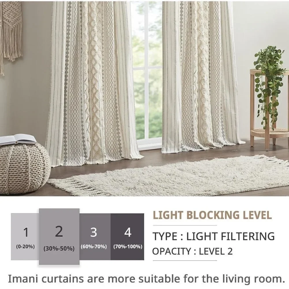 INK+IVY‎ Imani 100% Cotton Boho  Chenille Stripe Geometric Print Curtains